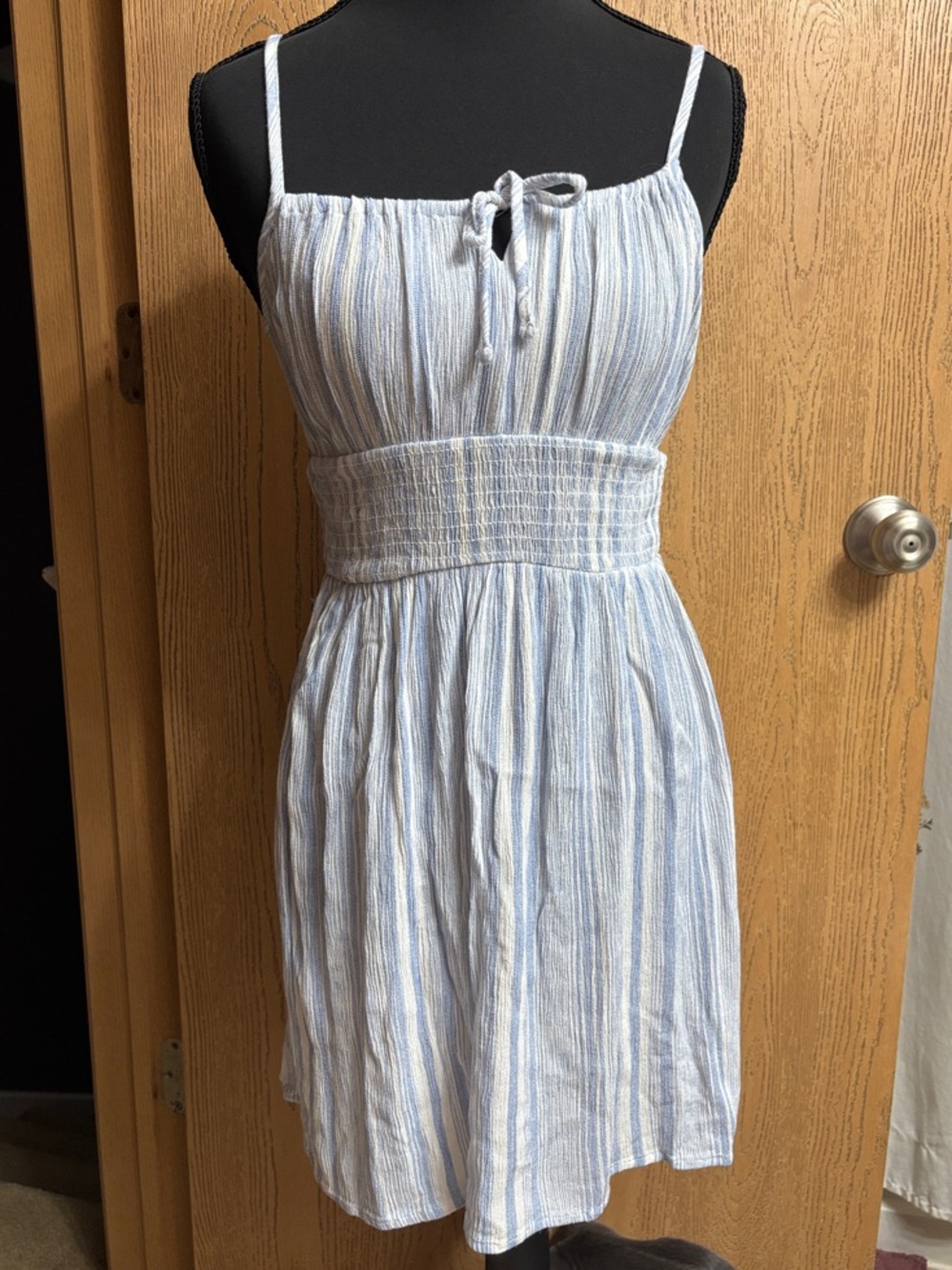 SO Light Blue and White Striped Mini Dress